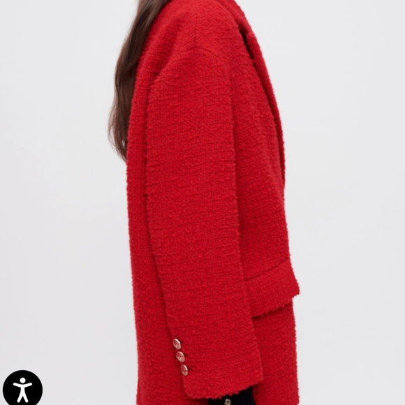 Maje Fancy Red Tweed Coat - Picture 3 of 10